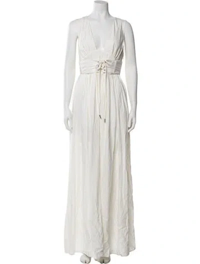 Pre-owned Andrea Iyamah V-neck Long Dress In White
