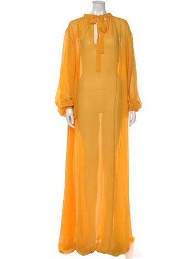 Pre-owned Andrea Iyamah V-neck Long Dress In Yellow