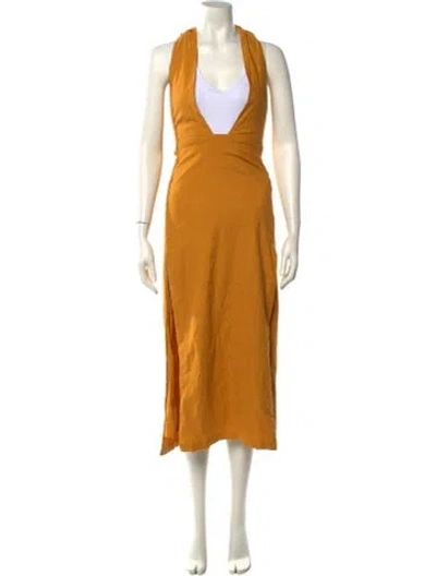 Pre-owned Andrea Iyamah V-neck Long Dress In Yellow