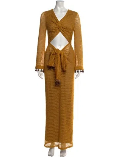 Pre-owned Andrea Iyamah V-neck Long Dress In Yellow