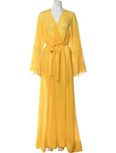 Pre-owned Andrea Iyamah V-neck Long Dress In Yellow