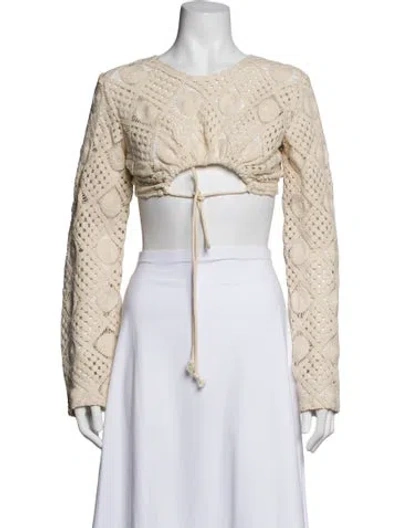 Pre-owned Andrea Iyamah V-neck Long Sleeve Crop Top In Neutral