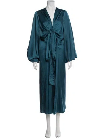 Pre-owned Andrea Iyamah V-neck Midi Length Dress In Blue
