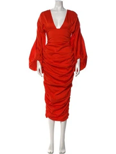 Pre-owned Andrea Iyamah V-neck Midi Length Dress In Orange