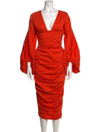 Pre-owned Andrea Iyamah V-neck Midi Length Dress W/ Tags In Orange