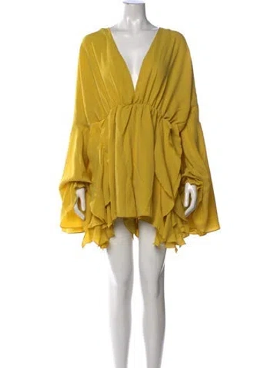 Pre-owned Andrea Iyamah V-neck Mini Dress In Yellow
