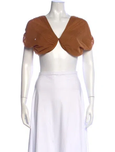 Pre-owned Andrea Iyamah V-neck Short Sleeve Crop Top In Brown