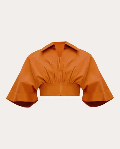 Andrea Iyamah Women's Alu Cotton Collared Corset Crop Top In Orange