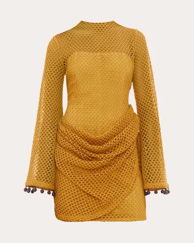 Andrea Iyamah Women's Egu Crochet Draped Mini Dress In Yellow