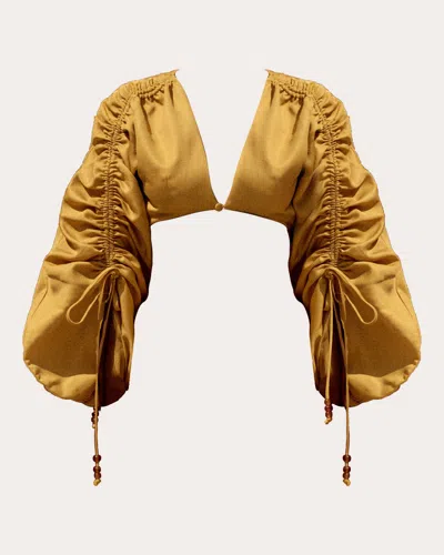 Andrea Iyamah Women's Inda Shirred Bubble-sleeve Crop Top In Multi