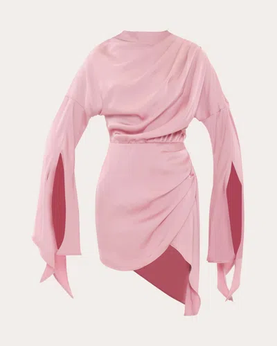 Andrea Iyamah Women's Kari Satin Draped Handkerchief Mini Dress In Pink