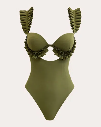 Andrea Iyamah Women's Kuji Pleated Ruffle Cutout One-piece In Green