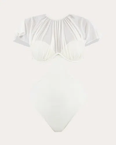 Andrea Iyamah Women's Naru Gathered Mesh Cutout Swimsuit In White