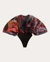 Andrea Iyamah Women's Sombra Printed Pleated Sheer Organza Bodysuit Nylon/polyester/spandex In Multi