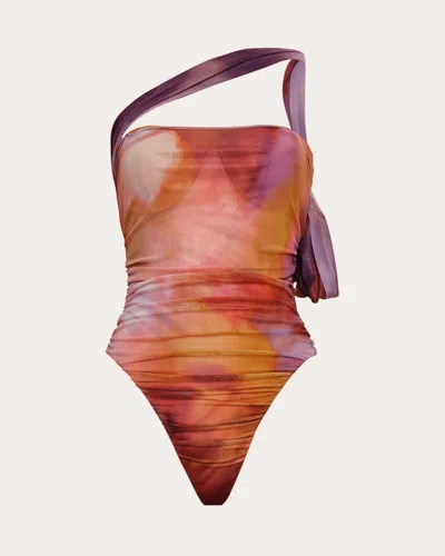 Andrea Iyamah Women's Tika Gathered Printed Mesh Swimsuit In Multi