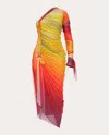 ANDREA IYAMAH WOMEN'S TURI OMBRÉ RUCHED MESH ASYMMETRIC MIDI DRESS