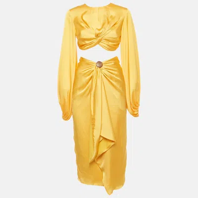 Andrea Iyamah Yellow Satin Draped Behati Crop Top And Skirt Set