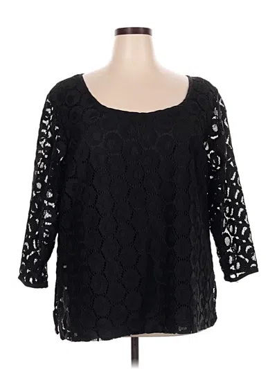 Pre-owned Andrea Jovine 3/4 Sleeve Top Black Floral Pattern Scoop Neck Tops