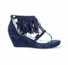 Andrea Morelli Suede Leather Fringe Wedge Sandals In Blue In Blue