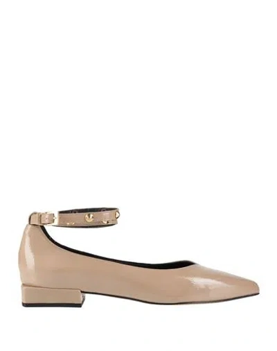 Andrea Pinto Woman Ballet Flats Khaki Size 7 Leather In Beige