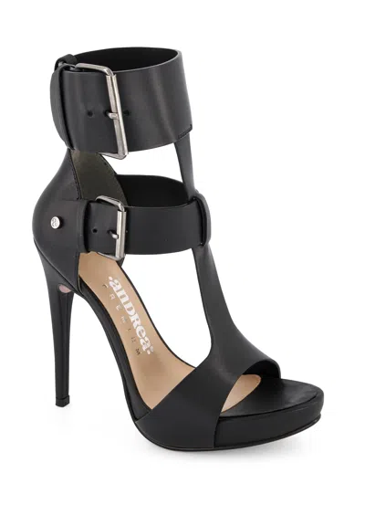 Andrea Premium Double Buckle Ankle Strap High Heels In Black