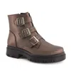 Andrea Triple Buckle Combat Boots In Beige