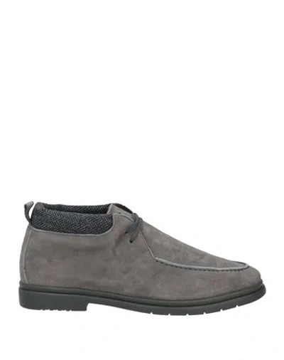 Andrea Ventura Firenze Man Ankle Boots Grey Size 9 Leather, Textile Fibers