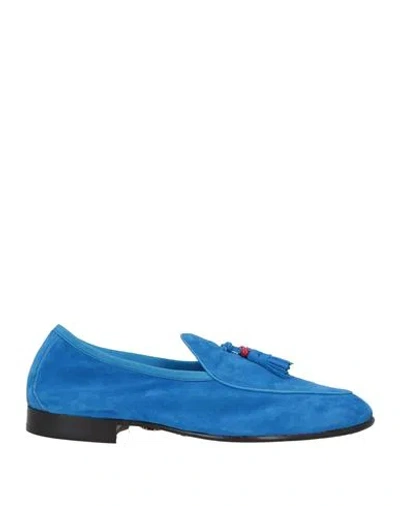 Andrea Ventura Firenze Man Loafers Azure Size 8 Leather In Blue