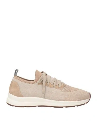 Andrea Ventura Firenze Man Sneakers Beige Size 9 Textile Fibers, Soft Leather In Neutral