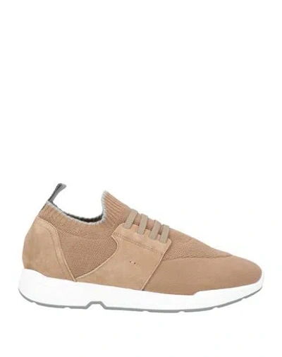 Andrea Ventura Firenze Man Sneakers Camel Size 9 Textile Fibers, Leather In Brown