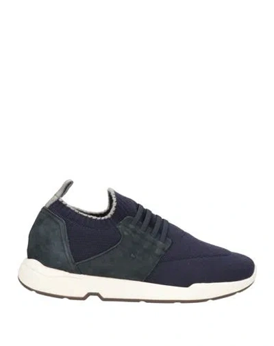 Andrea Ventura Firenze Man Sneakers Midnight Blue Size 8 Leather, Textile Fibers