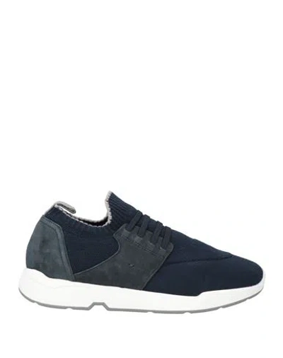 Andrea Ventura Firenze Man Sneakers Midnight Blue Size 8 Leather, Cotton