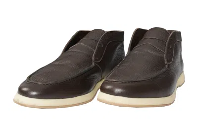 Andrea Ventura Leather High Penny Loafers In Brown