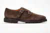 Andrea Ventura Monte Carlo Monk Strap Suede Shoes In Brown