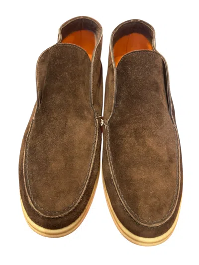 Andrea Ventura Suede High Loafers W/ Rubber Soles In Brown