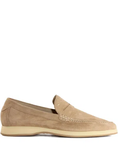 Andrea Ventura Suede Penny Loafers In Neutral
