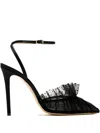 Andrea Wazen 105mm Franca Embellished Ruffle Pumps In Black