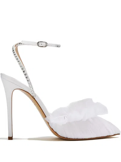 Andrea Wazen 105mm Franca Glitz Crystal-embellished Ruffle Pumps In White