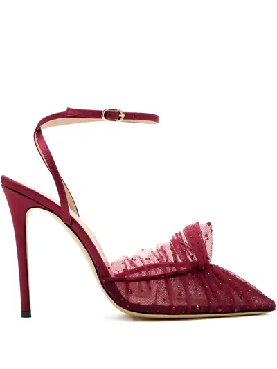 Andrea Wazen 105mm Franca Sparkle Embellished Ruffled Pumps In Red