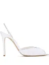 Andrea Wazen 105mm Kay Crystal-embellished Pleated Slingback Sandals In White