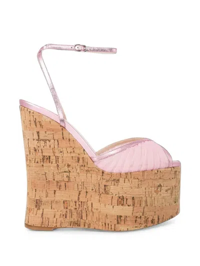 Andrea Wazen 150mm Bardot Cork Wedge Sandals In Pink