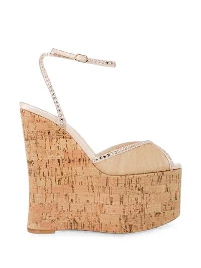 Andrea Wazen 150mm Bardot Crystal-embellished Sandals In Brown