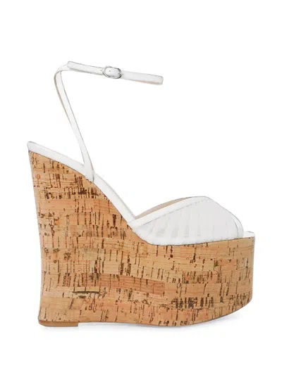 Andrea Wazen 150mm Bardot Wedge Sandals In White