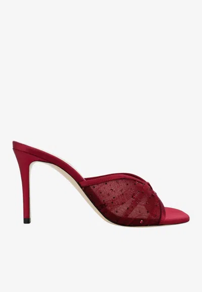 Andrea Wazen Astrid 85 Crystal Embellished Tulle Mules In Bordeaux