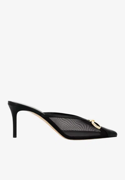 Andrea Wazen Bowie 75 Mesh And Leather Mules In Black