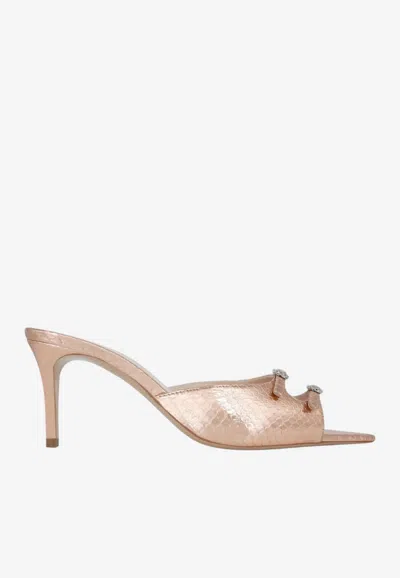 Andrea Wazen Carol 75 Metallic Elaphe Leather Mules In Rose Gold
