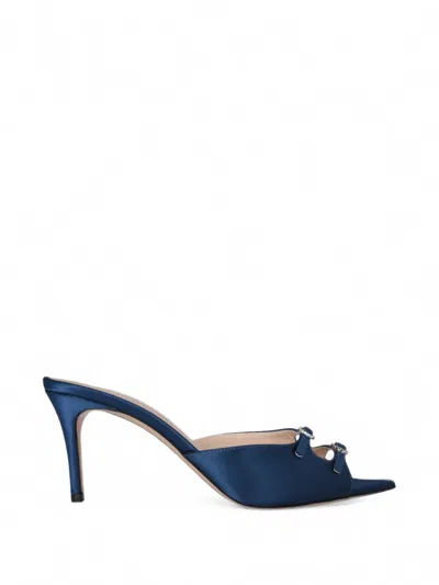 Andrea Wazen Carol Buckle-detail Satin Sandals In Blue