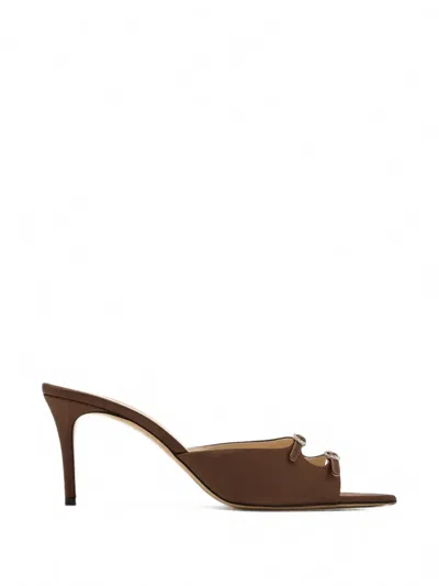 Andrea Wazen Carol Crystal-buckle Mules In Brown