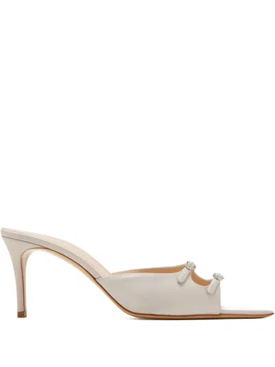 Andrea Wazen Carol Embellished Buckle Sandals In White