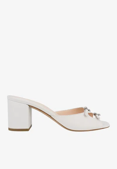 Andrea Wazen Carol Heart 65 Leather Mules In White